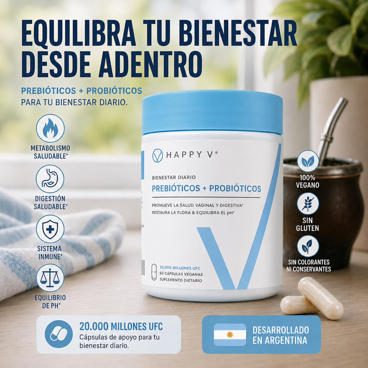 vaginal probiotics for womens Ph balance with prebiotics | Happy V - Uro Argentina®